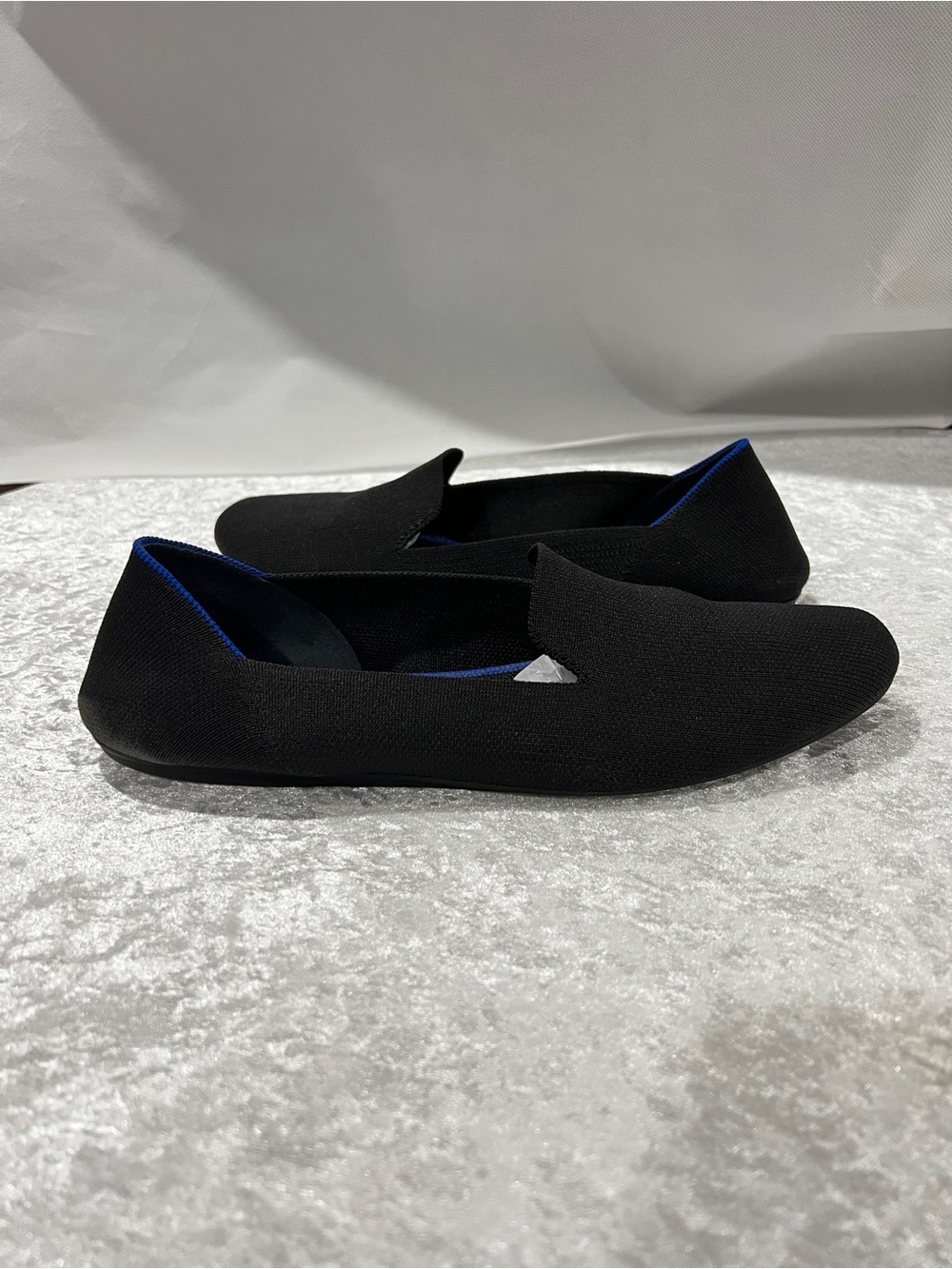 Rothy’s The Loafer Flats Black/Blue Detail Size 11.5 Knit Stretchy Slip-On Comfy